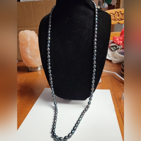 Baroque Peacock Black Freshwater Pearl Necklace 19.5" drop Silver screw clasp - Picture 4 of 8